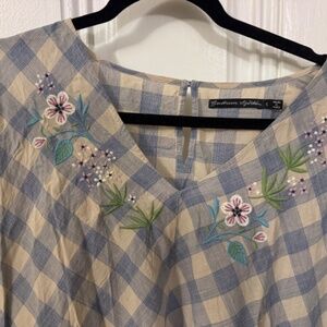 Large Gudrun Sjoden blue & cream gingham dress with embroidery